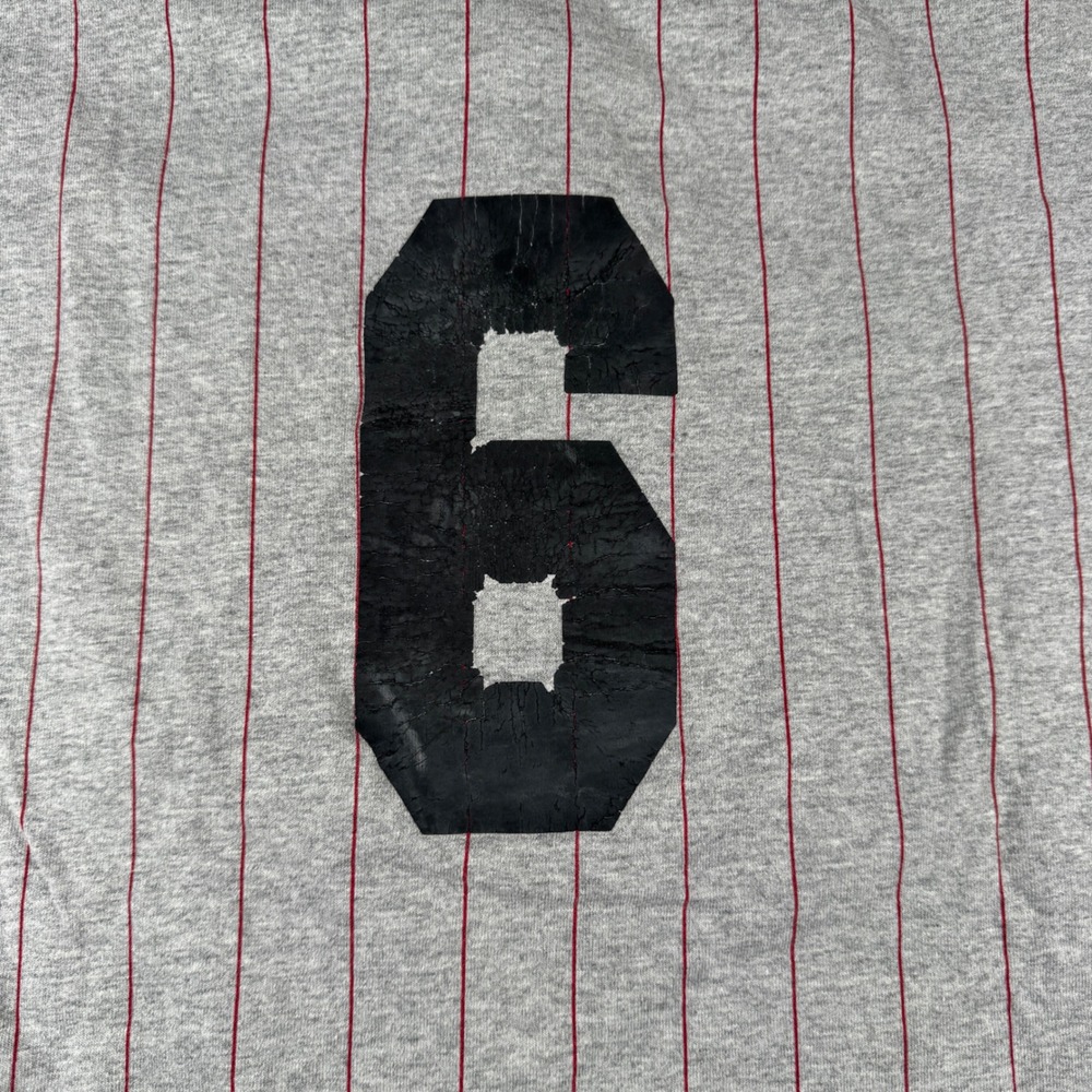Vtg Oral-B Company Softball Jersey Henley Shirt Mens XL Gray Red Pinstripe Stain - Picture 13 of 16